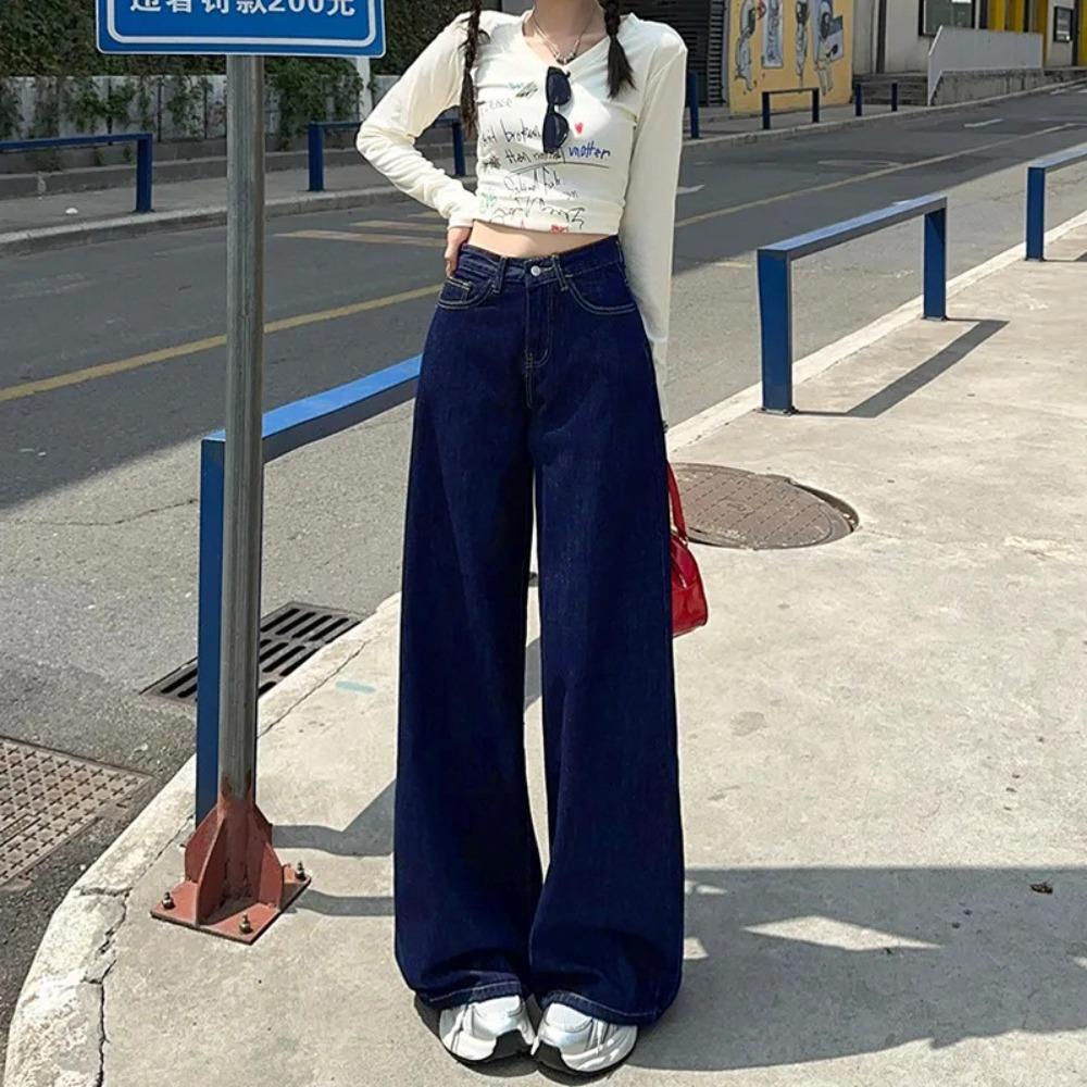 Hong Kong Style Versatile Drape Wide-leg Jeans Women's Spring and Autumn New Lazy Style Fashion Straight Floor Mopping Jeans