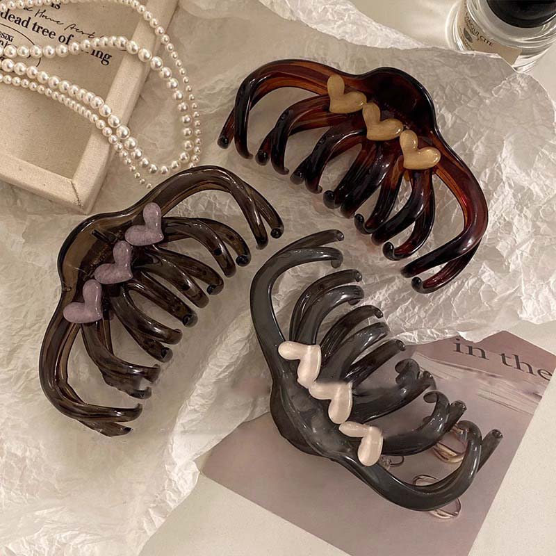 New Vintage  Acrylic Love Heart Hair Claw For Women Fashion Large Shark Clip Barrette Crab Headwear Hair Accessories