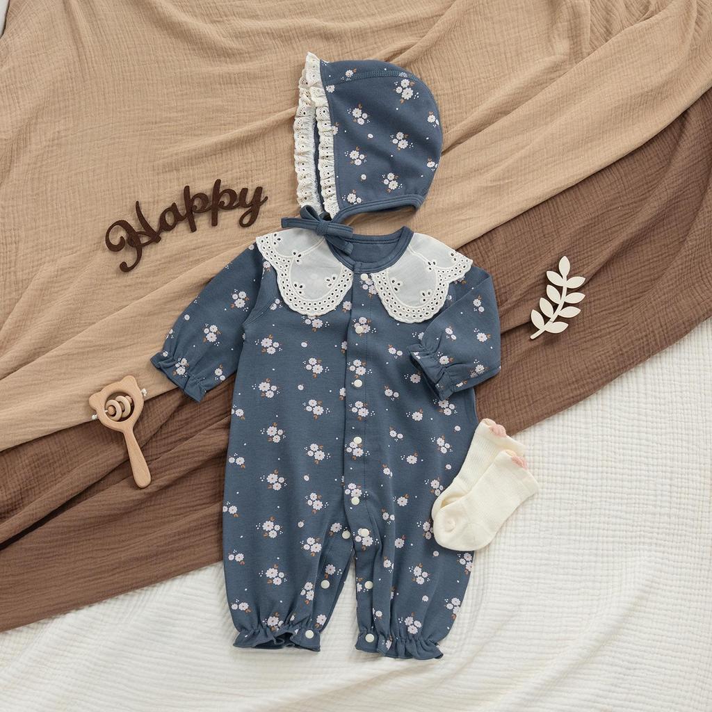 Mono de Algodón Floral Tipo A de Cuatro Estaciones para Bebés Niñas - Atuendo de Princesa para Primavera y Verano para Celebración de 100 Días