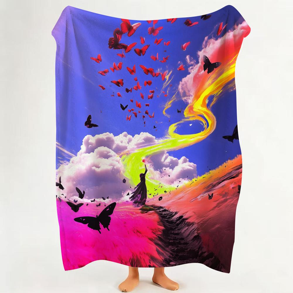 Art B Beautiful C Color Throw Flannel Throw Blanket Suitable for Sofa Living Room Bedroom