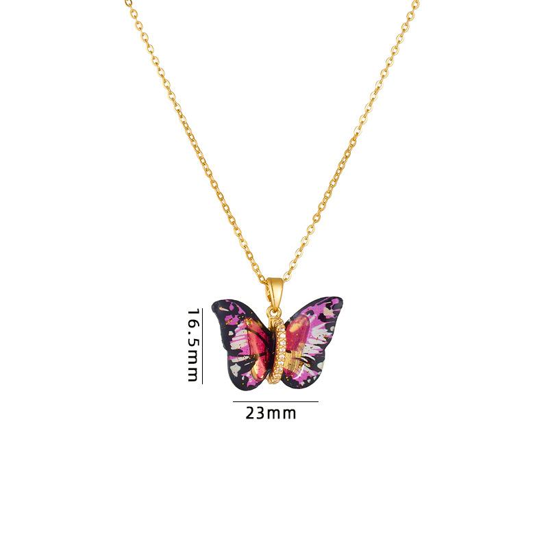 

Trendy Colorful Resin Butterfly Pendant Necklaces Stainless Steel Chain Jewelry Gifts for Women Girls