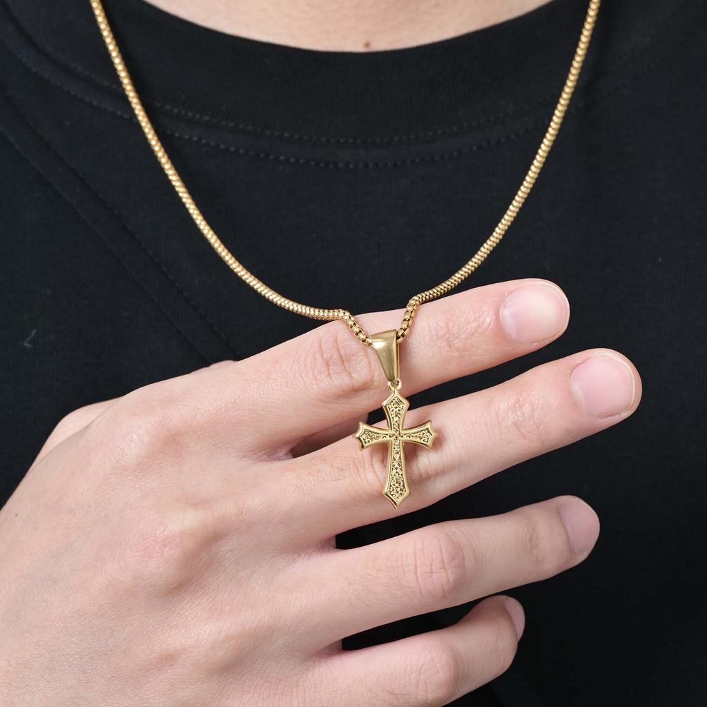 Cross Pendant Necklace for Men Boys,50/55/60cm Stainless Steel Collars Chokers,Christian Classic Chic Jewelry Gifts