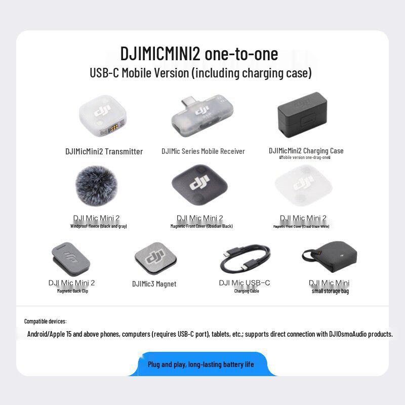 DJI Mic Mini: Wireless Noise-Reduction Clip-On Microphone for Live Broadcasting, Vlogs, Interviews, and Mobile Phone Recording.