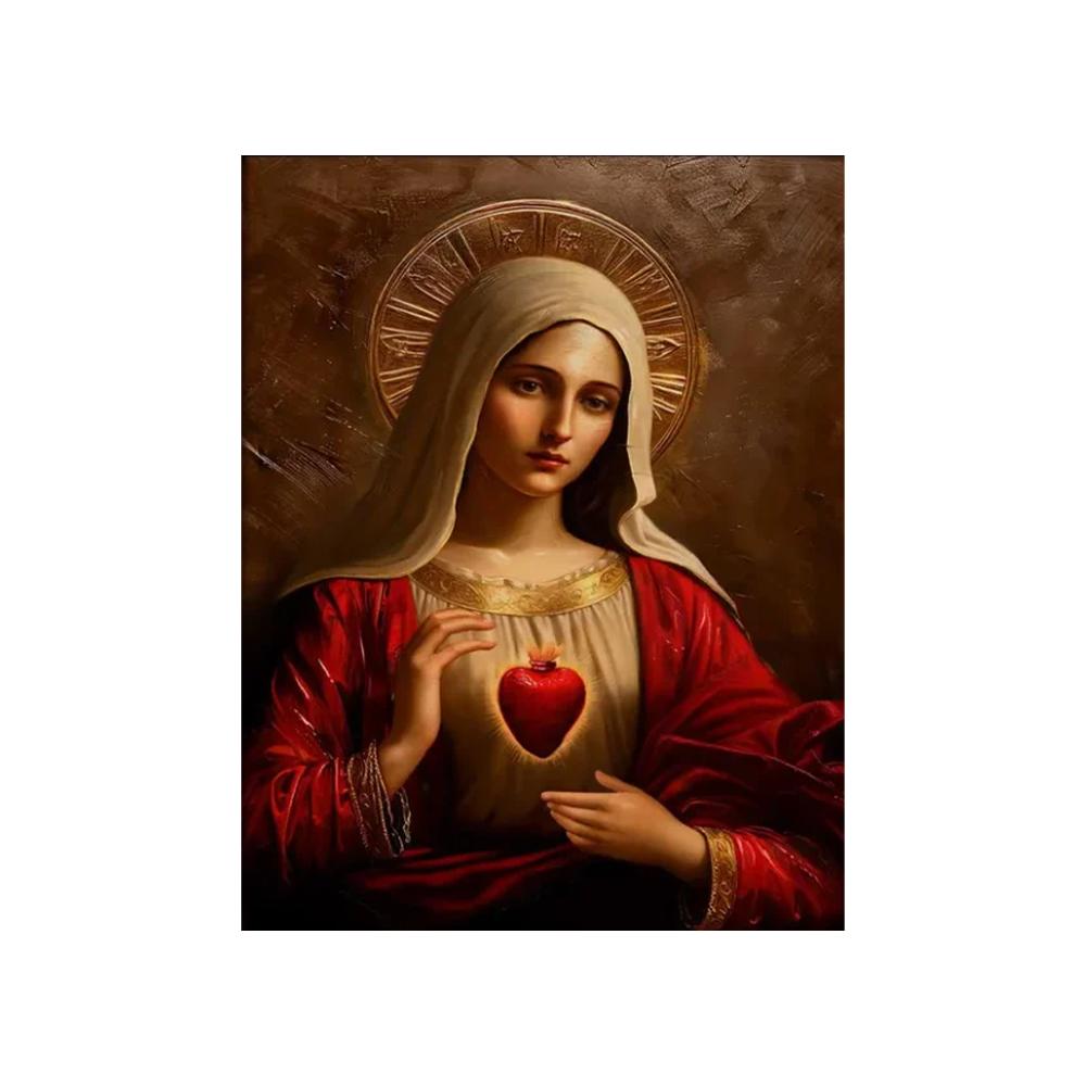 ציור קנבס דתי נוצרי של ישו ומרים הבתולה, לב קדוש, פוסטר אמנותי של ישו הילד הקדוש הקתולי, עיצוב בית נוצרי