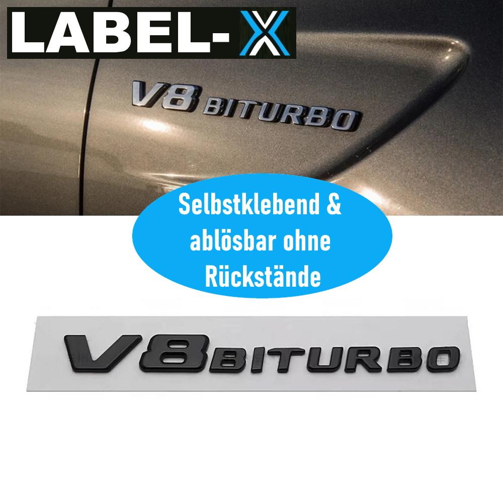 LABEL-X V8 Biturbo Skrift 3D Emblem Svart G63 S63 SL63 CL63 C63 CLS63 AMG