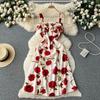 Holiday Style Print Suspender Skirt Women's Summer New Waist and Thin French Chiffon Floral Dress