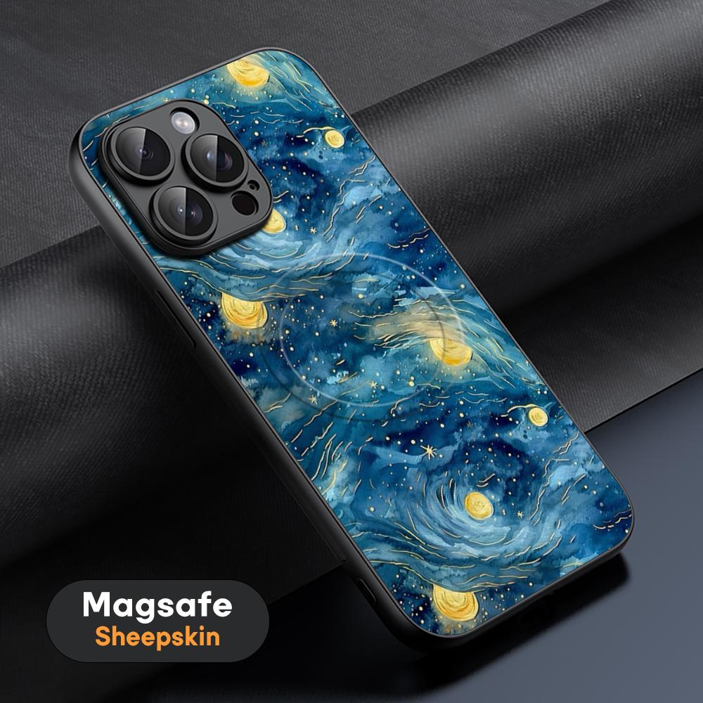 

Art Starry Sky patinting cool Phone Case For iPhone 16 15 14 13 12 11 Plus Pro Max High-end Luxury Magsafe Sheepskin iPhone 16 Plus