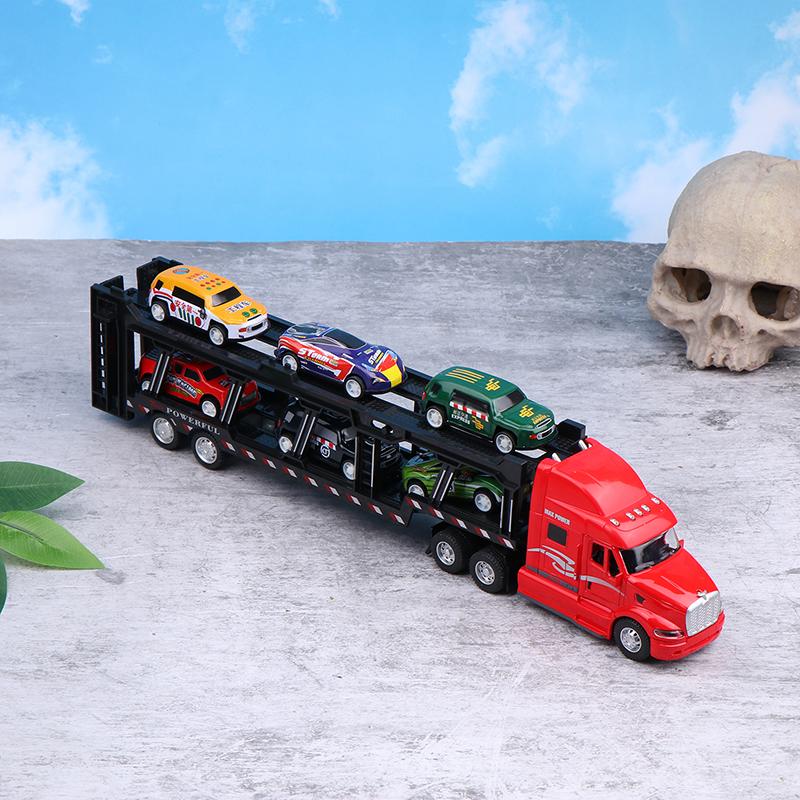 Alloy American Big Truck With 6Pcs Mini Metal Alloy Diecast Car Model Scale Toys Vehicles Carrier Truck For Kids