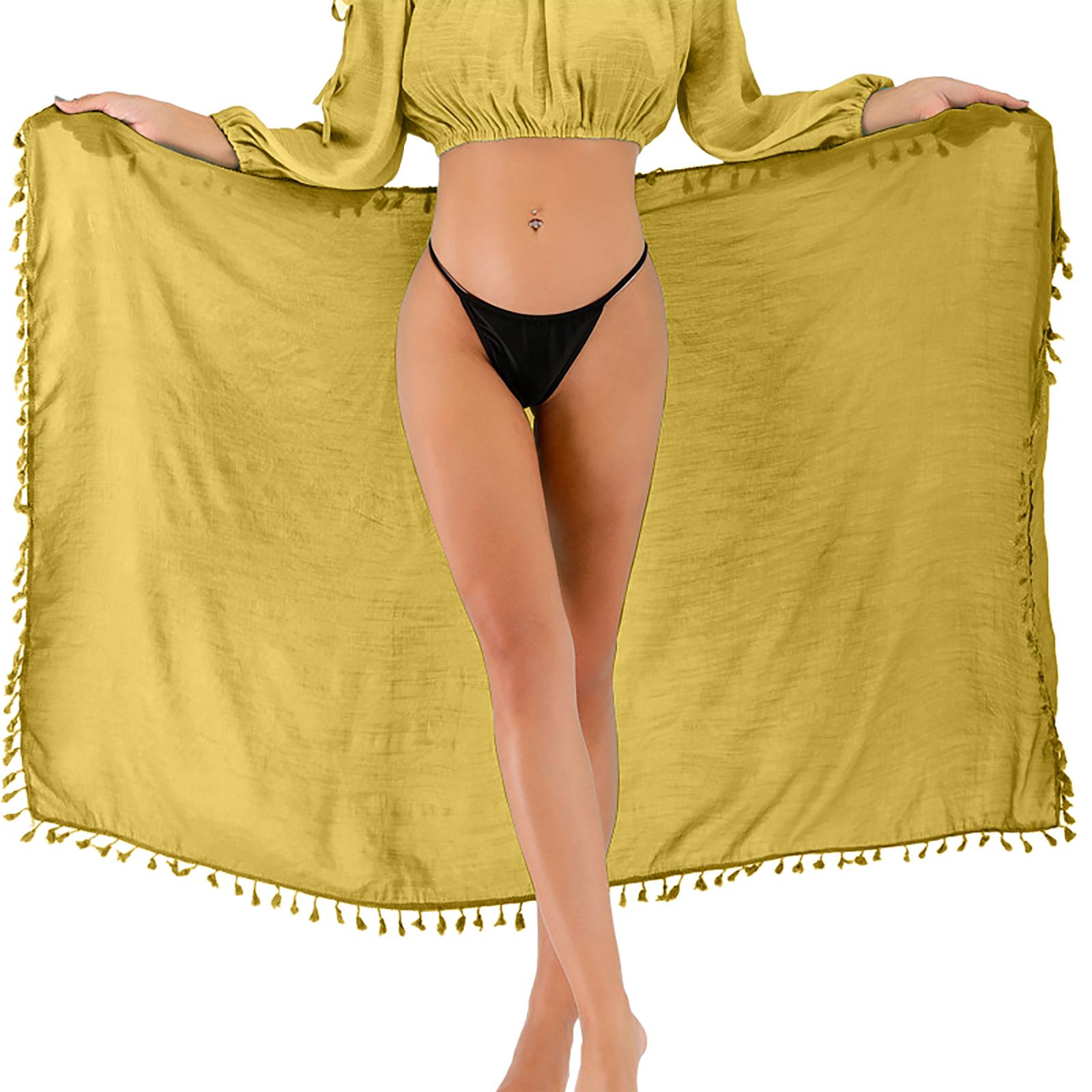 

Women’s Lightweight Tassel Trim Sarong Beach Wrap Soft Quick Dry Cover Up Skirt for Swim Pool Resort Travel Holiday One Size жовтий