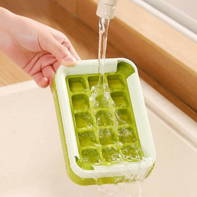 Silicone Ice Cubes Mold Large Capacity Reusablely Freezer Tray With Lid 15 Easy Removal Dishwasher Safe