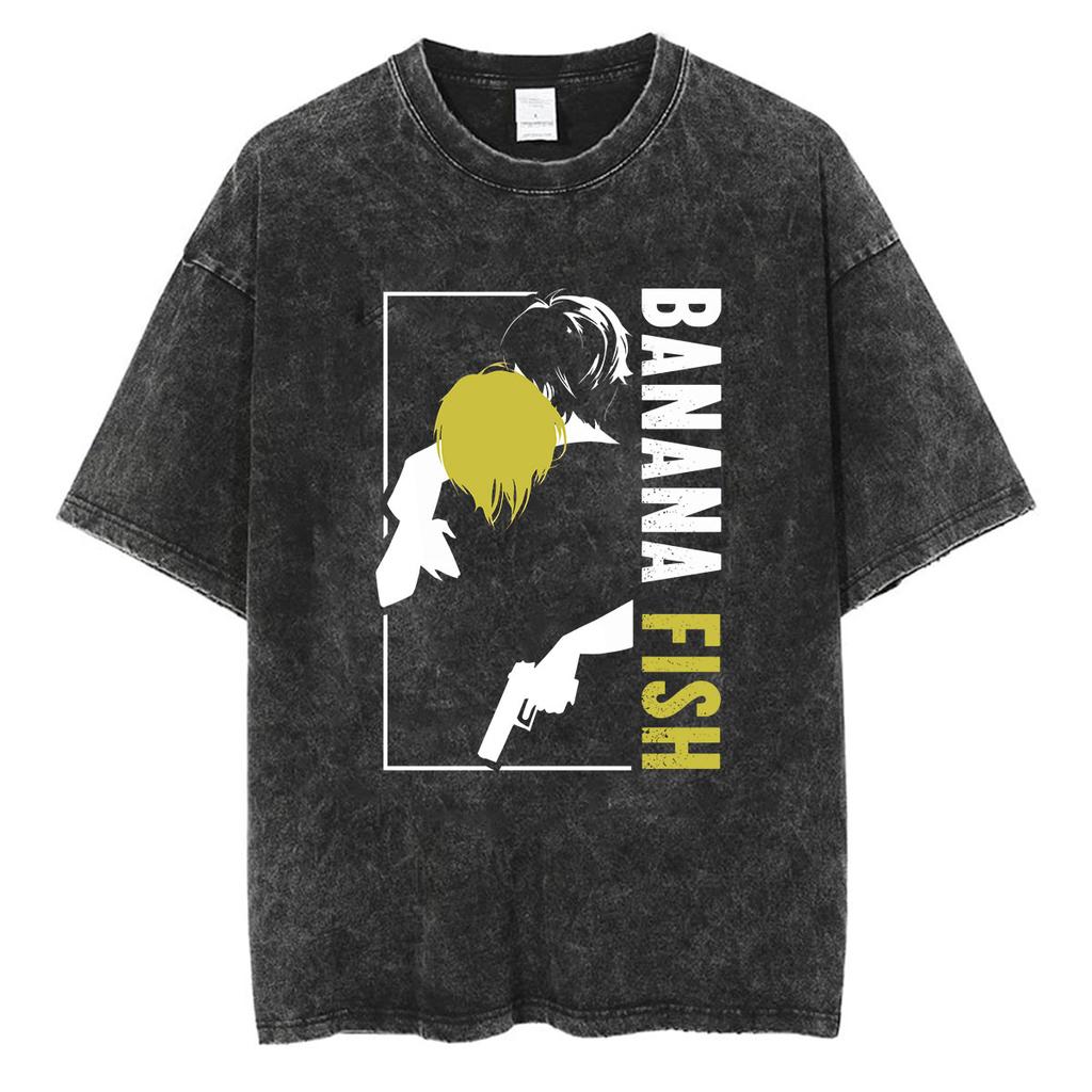 Vintage Washed Banana Fish Ash E Eiji Anime T Shirt Men's Summer Fashion Clothing T-shirts Unisex Harajuku Short Sleeve T-shirt
