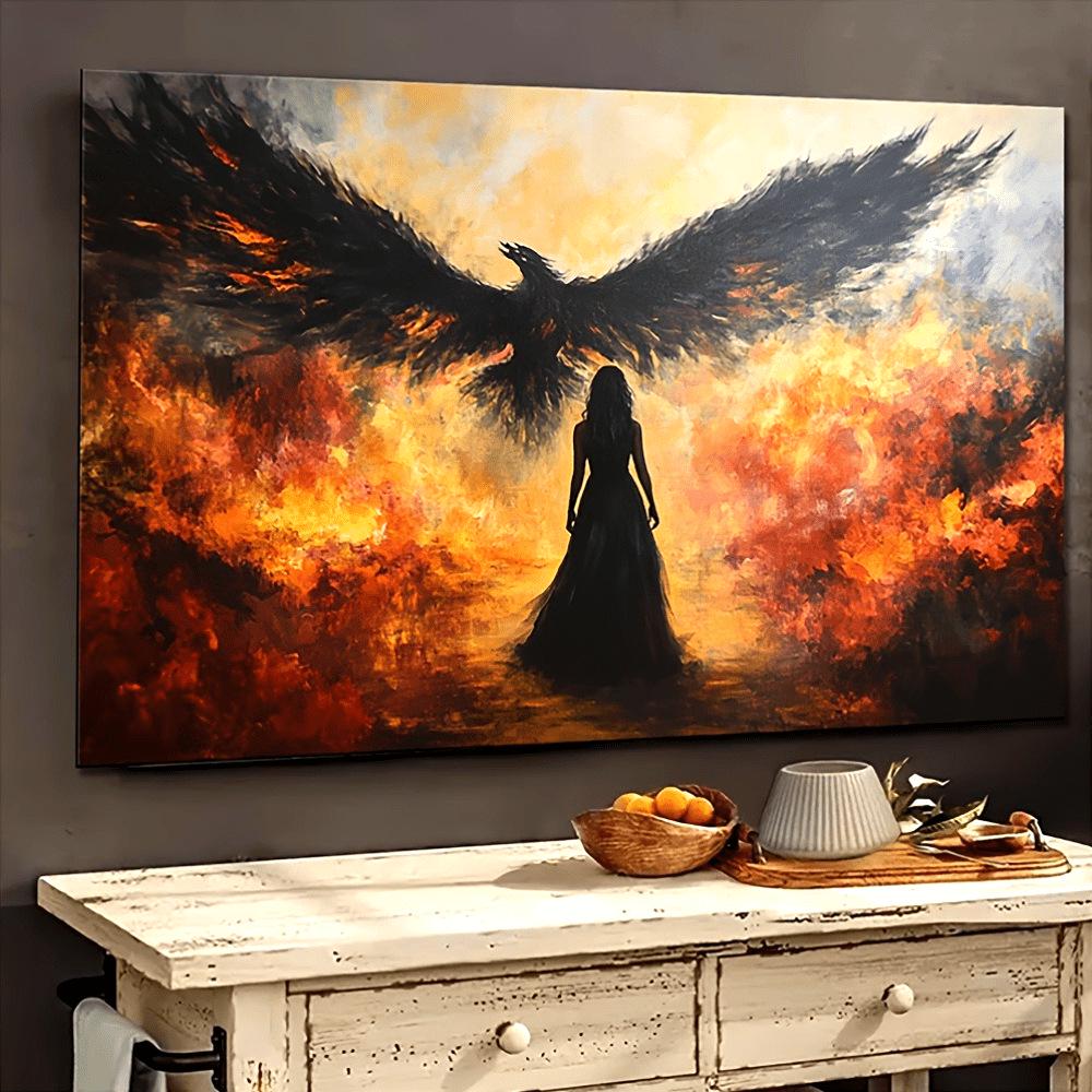 The Morrigan and Fallen Warrior Oil Painting Art Print - Celtic Mythology Wall Decor