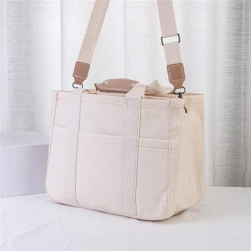 Thickened Canvas Tote Bag, Multi Functial Single Shoulder Crossbody Bag, Large Capacity Handbag with Multi-layer Storage Bag
