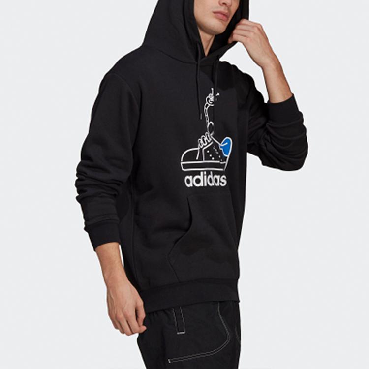 Adidas Originals Trefoil Printed Warm Hoodie Pullover Sweatshirt Men Black GN2159