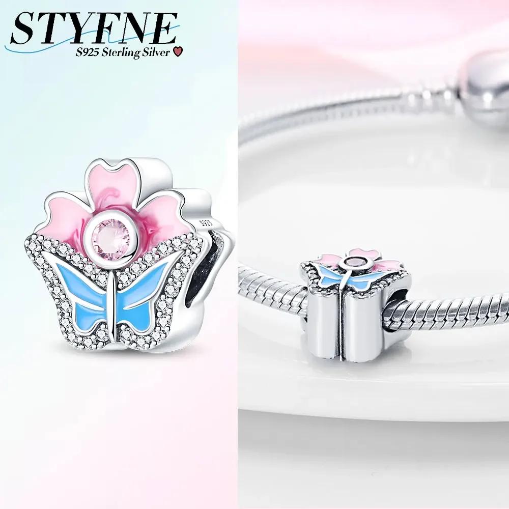 925 Silver Charms Pink Iris Flower Heart Unicorn Four Leaf Clover Beads for DIY Bracelet Jewelry Making Women