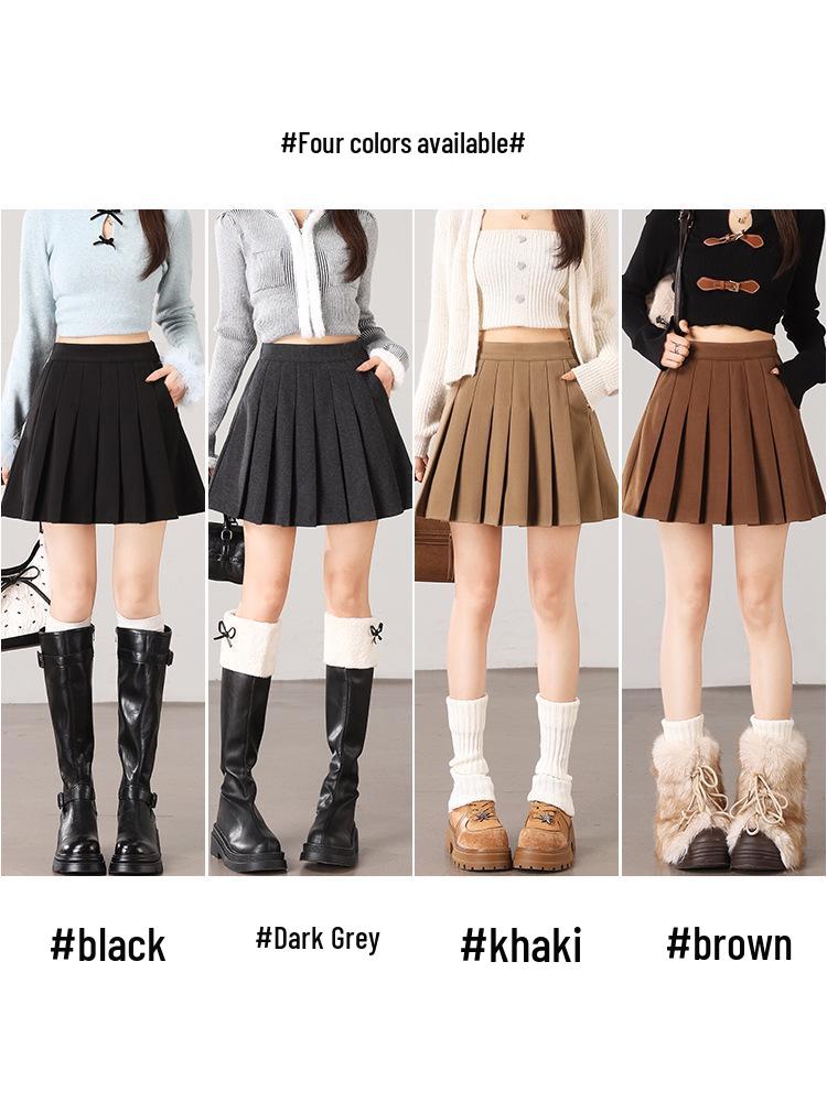 2025 Fall/Winter Fresh College Style High Waist Woolen Pleated Skirt