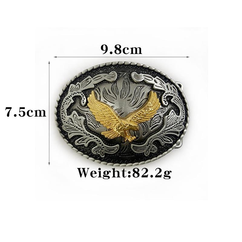 Ethnic Style Western Cowboy Tang Grass Eagle Leather Belt Buckle - Oval Alloy Plate with Spider Lily and Animal Motif