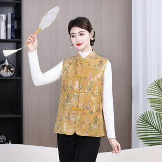 

2026 Women s Retro Chinese Frog Button Vest for Spring and Autumn – Ideal for Middle-Aged and Elderly 3XL