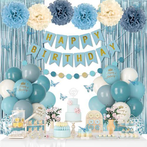 Birthday Party Decorations Rain Curtain Background Flag Cake Power Strip Paper Flower Ball Aluminum Film Balloon Set