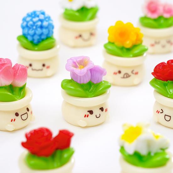 2 Pcs Miniature Dollhouse Flowers Mini Resin Potted Plant Figurine Tiny