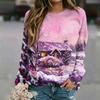 Women's Casual Neck Long Sleeve Raglan Christmas Print Pullover Sweatshirt