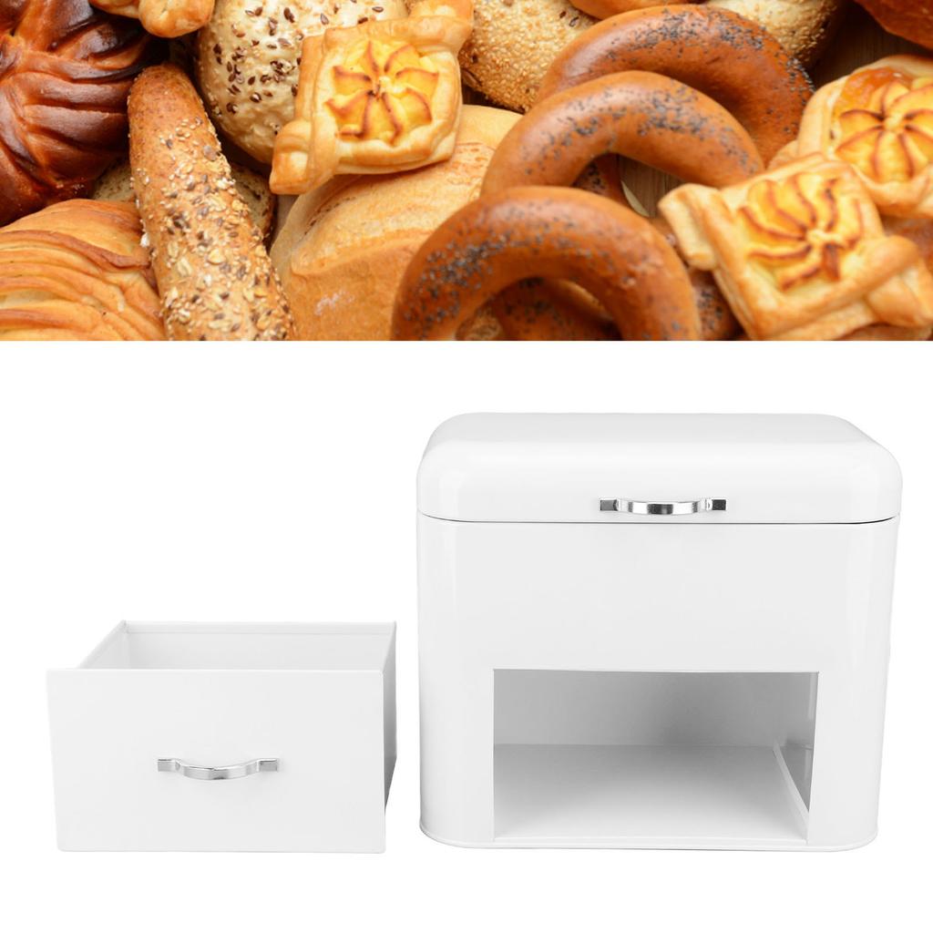 Iron Bread Box 2 Shelves Large Capacity Large Farmhouse Bread Container for Bread Bagels
