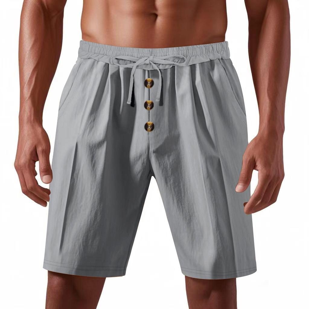 Men's Relaxed-Fit Linen Beach Casual Washed Button-Fly Athletic Shorts