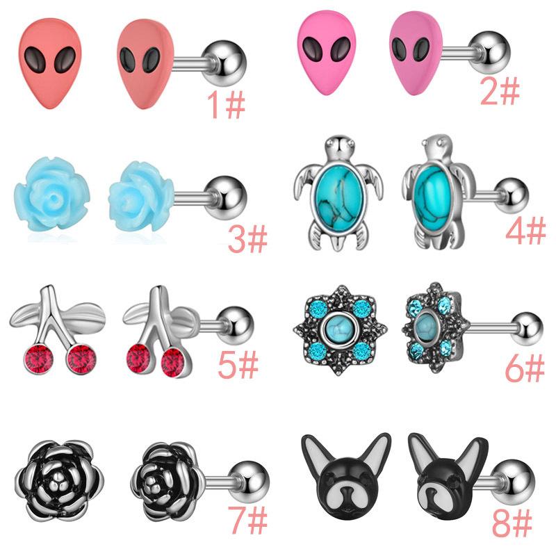 

Серьги из нержавеющей стали с вишней. Изысканные маленькие серьги с цветком курмина.