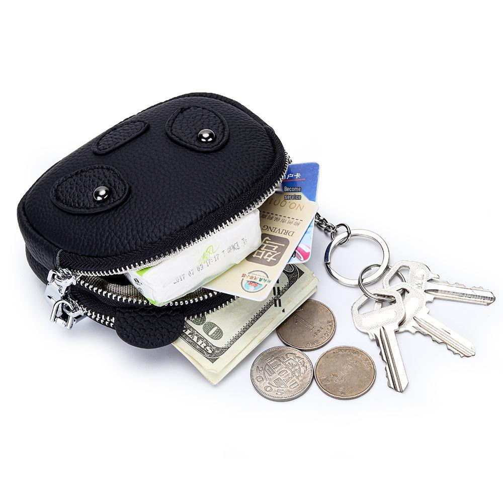 Women's Genuine Leather Large Capacity Double Zipper Coin and Lipstick Pouch