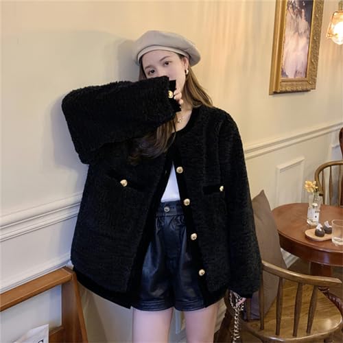 JINZUOMA Women's Fur Coat Jacket, Top, Fur Coat, Outerwear for Autumn and Winter, Long Sleeve, Loose Fit, Fleece Lining, Warm, and Cold Protection, Wh