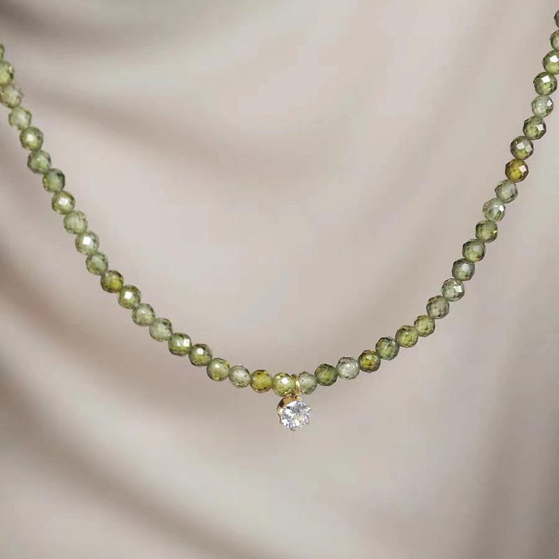 Summer Matcha Olivine Necklace Plated 18K Gold Titanium Steel Necklace Female Does Not Fade Female Personality