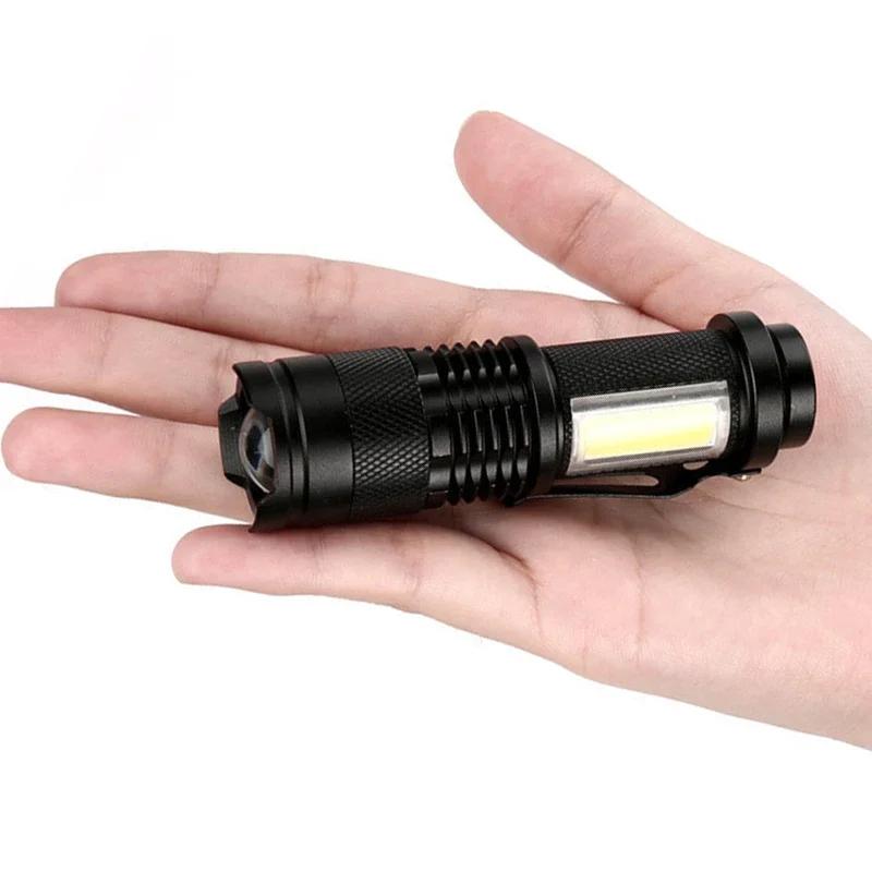 Lanterna LED Mini Q5 Bateria Embutida Zoom Lanterna Lâmpada COB 2000 Lumens Ajustável Exterior À Prova D'água de Emergência Luz de Bolso
