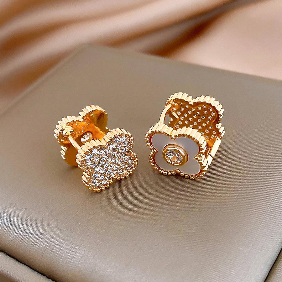 18k real gold electroplated simple zircon fritillary flower earrings ear buckles exquisite earrings women