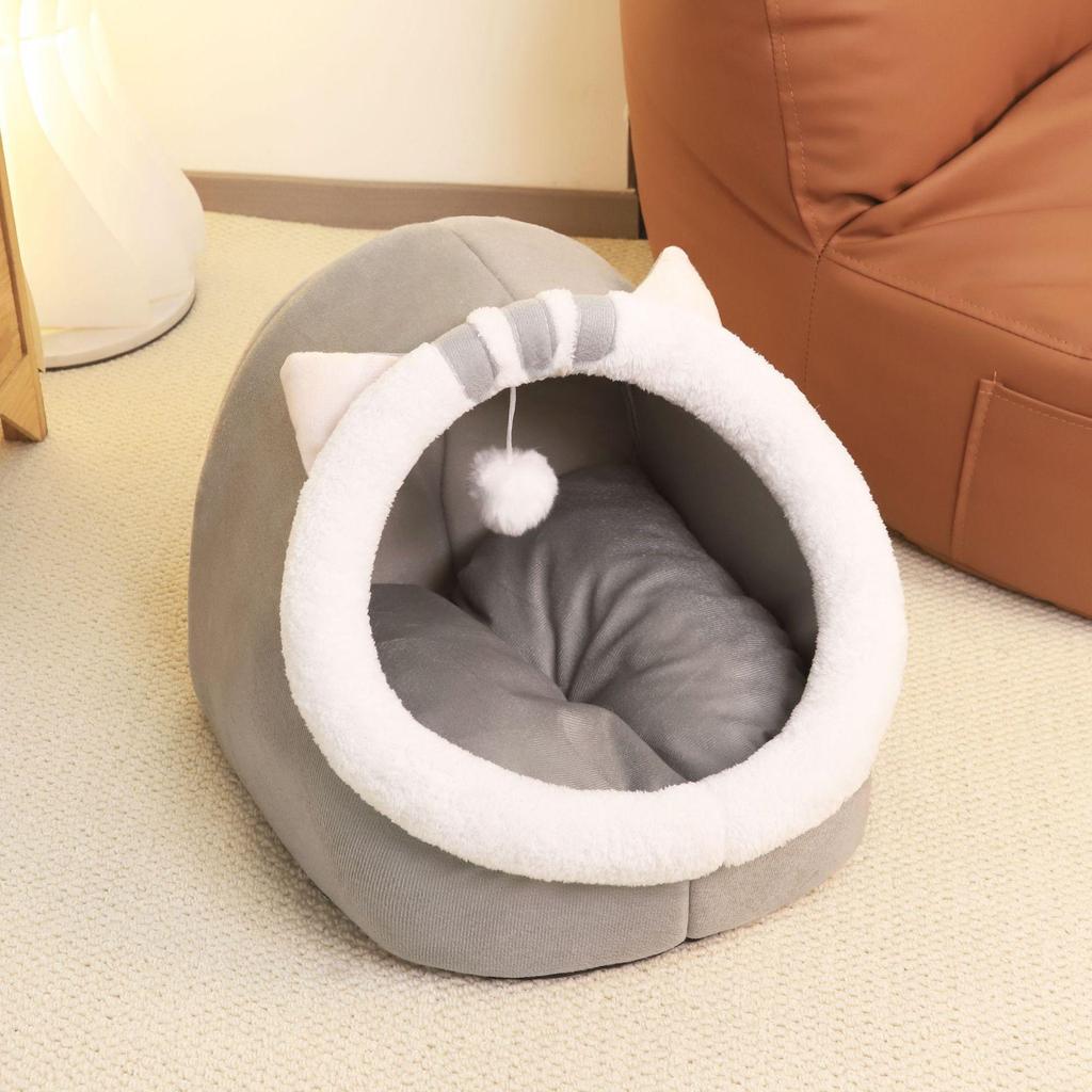 Cozy Cat-Shaped Dog House: Warm Half-Closed Bed Mat for Cats & Pets