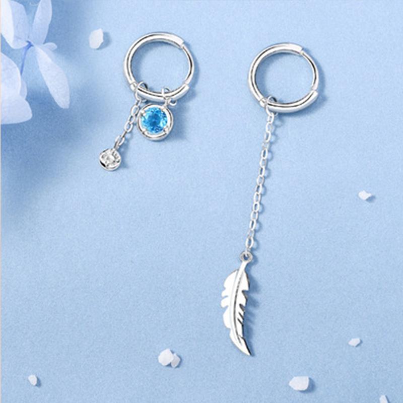 925 Silver Asymmetric Feather Earrings White Moonstone Pendant Earrings Ladies Gifts Handmade Jewelry