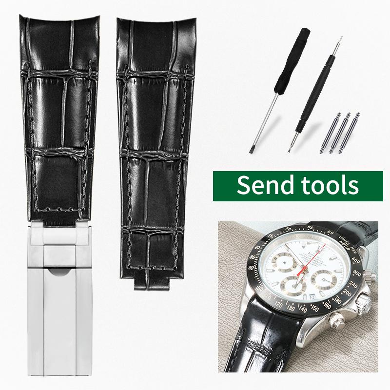 20mm Arc joint watch Strap For Rolex Genuine Leather watchband Submariner Daytona GMT men Original Style cowhide watch bracelet