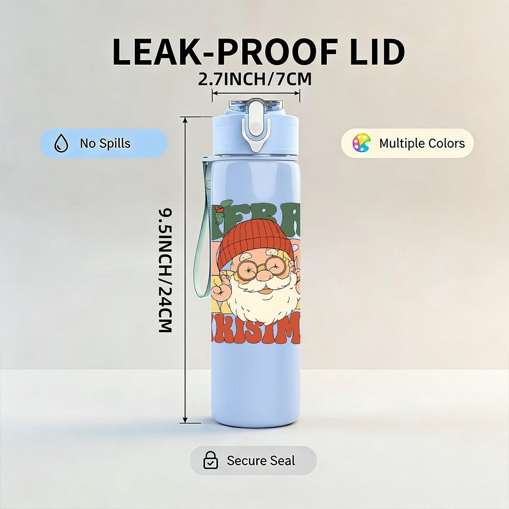 1PC Merry Christmas Santa Grunge Art 750ml Color Plastic Sports Water Bottle Leakproof Flip Straw Lid Suitable for Sports Office Home Use
