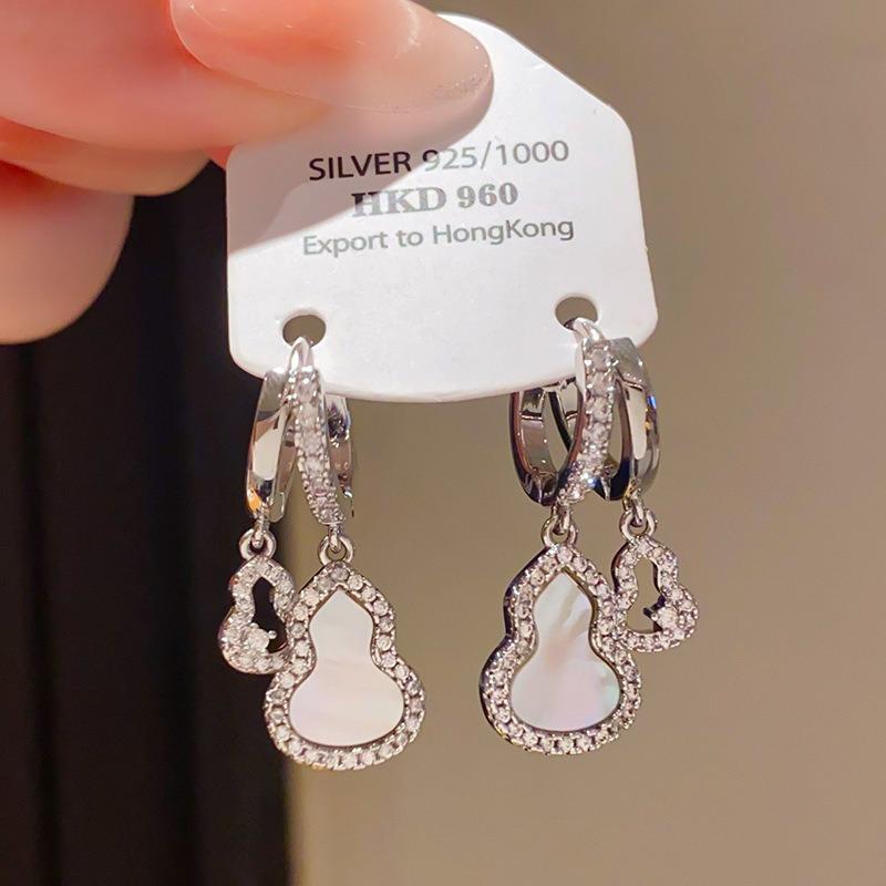 Silver Needle Multi-layer Letter Twill Zircon Pearl Earrings Medieval Vintage Light Luxury Stud Earrings Versatile Earrings