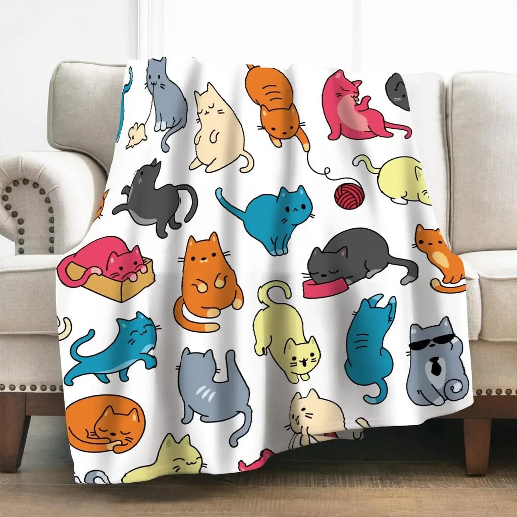 Cat Book Pattern Flannel Throw Blanket Gifts Reading Lover Cute Animals Decor Home Bedroom Soft Warm Cozy Lightweight King Size