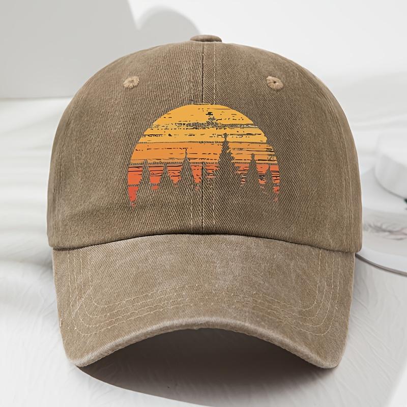 A Unisex SoftTop Baseball Cap with a Sunset Forest Print a Vintage Hat for Men And a Stylish Outdoor Hat for Women