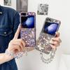 Luxury Glitter Phone Case For Samsung Galaxy Z Flip 7 6 5 4 3 Flip7 Flip6 Flip5 5G Cute Bling Crystal Stone Wrist Strap Cover
