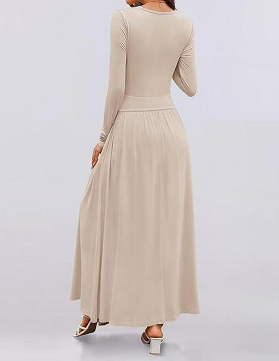 2025 Cross-border Women's Round Neck Pleated Pocket Slim Fit Long Sleeve Knit Dress