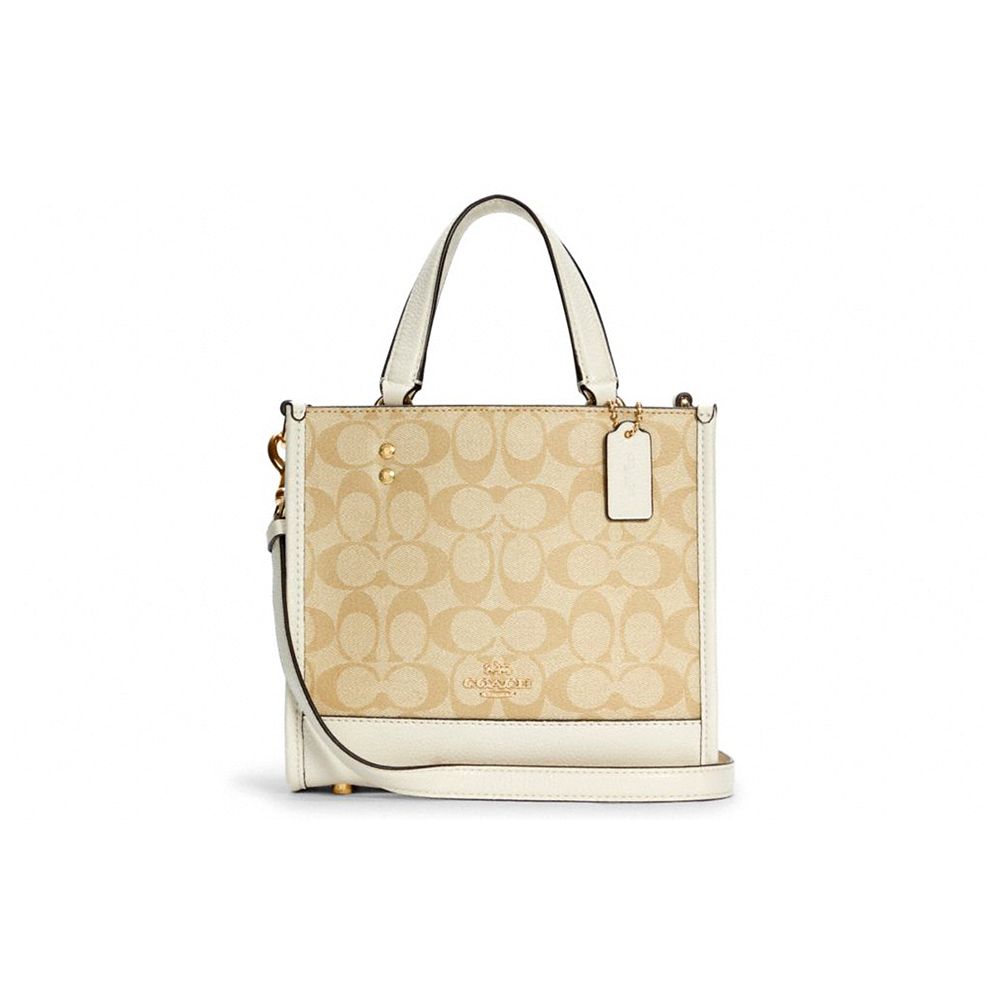 

Coach Signature Canvas Leather Trim Mini Tote Crossbody Bag for Daily Use Basic Set (Bag+Dust Bag)