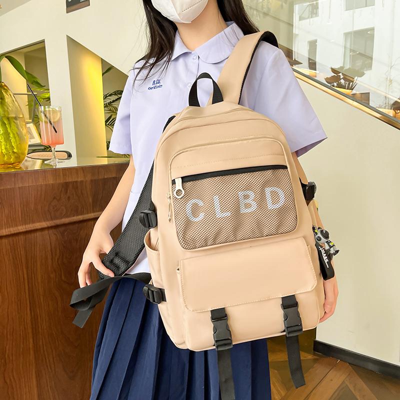 Three-Piece Backpack Set Large Capacity Student Schoolbag Women Solid Color Backpack with Lunch Bag Pen Bag