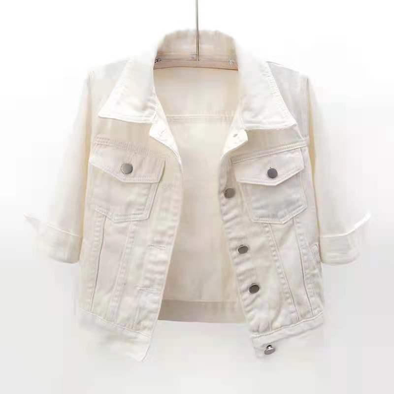 

Весенне-летняя универсальная джинсовая куртка с рукавом три четверти, женская короткая верхняя одежда, тонкая корейская куртка XXXXL белый