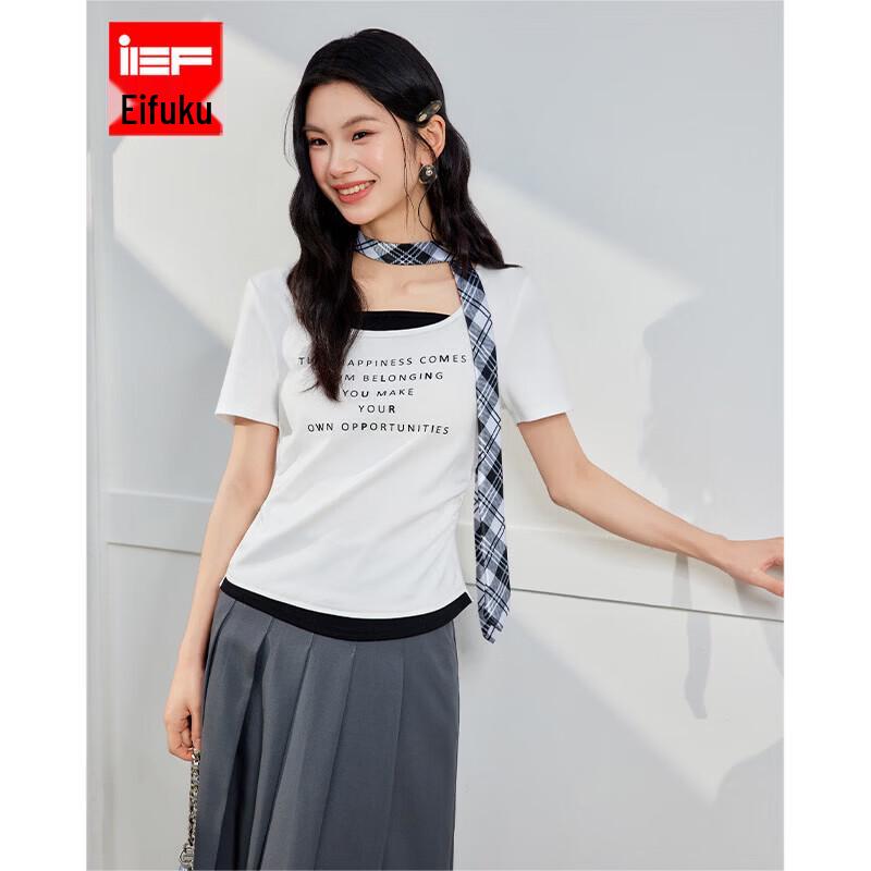 IEF Korean Style Letter Print Layered Top S