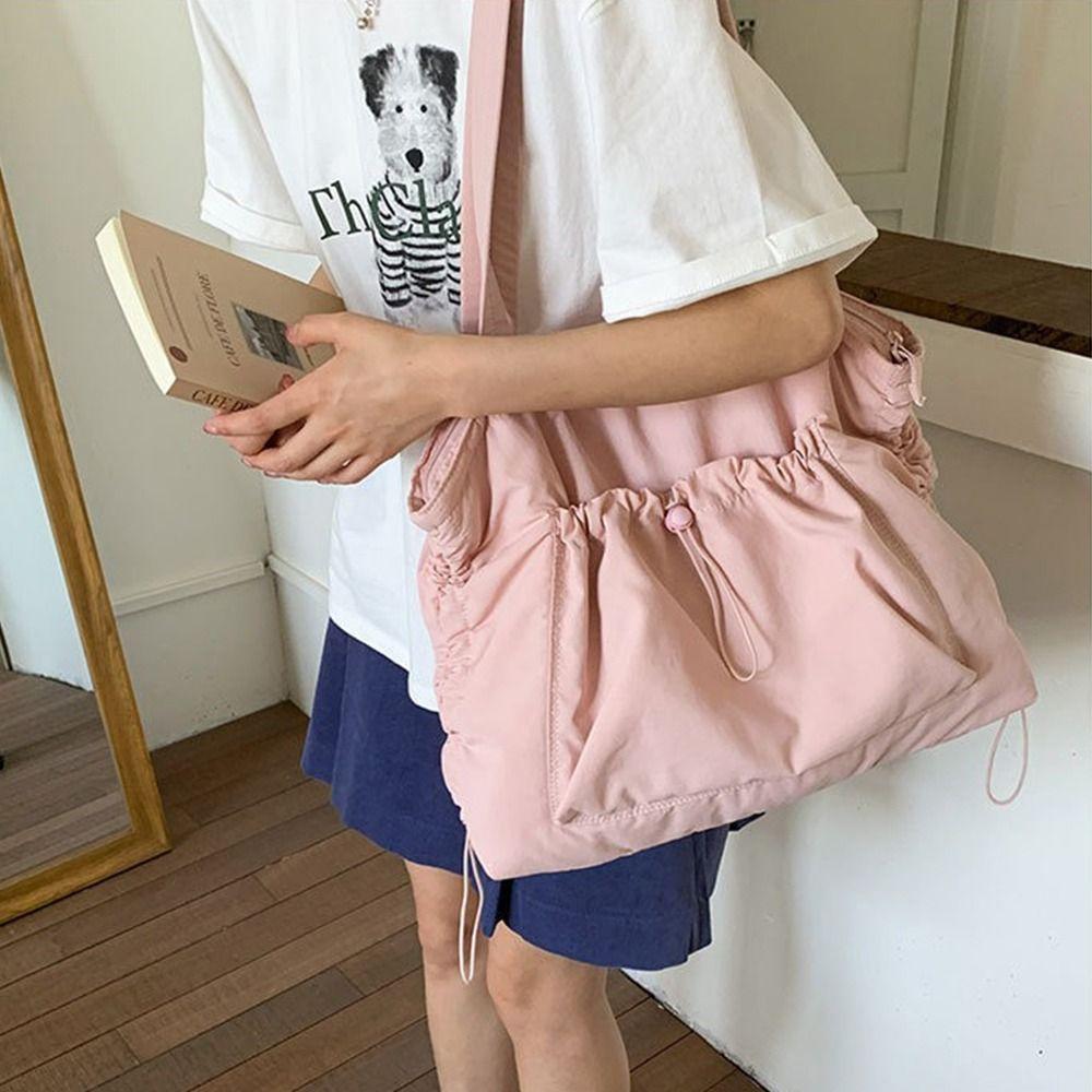 Large Capacity Wrinkled Shoulder Bag Casual Work Handbag Fashion Drawstring Tote Bag  Daily