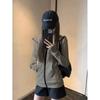 Womens Slim Fit Cropped Hooded Zip-Up Sweatshirt Short Sleeveless Top Korean Style Casual Lightweight Cotton Blend