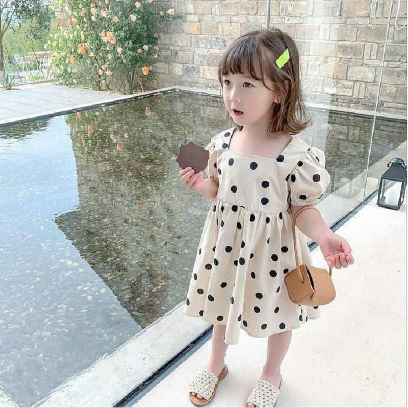 Girls Summer Chiffon Polka Dot Puff Sleeve Princess Dress Cute Baby Girl Party Dress