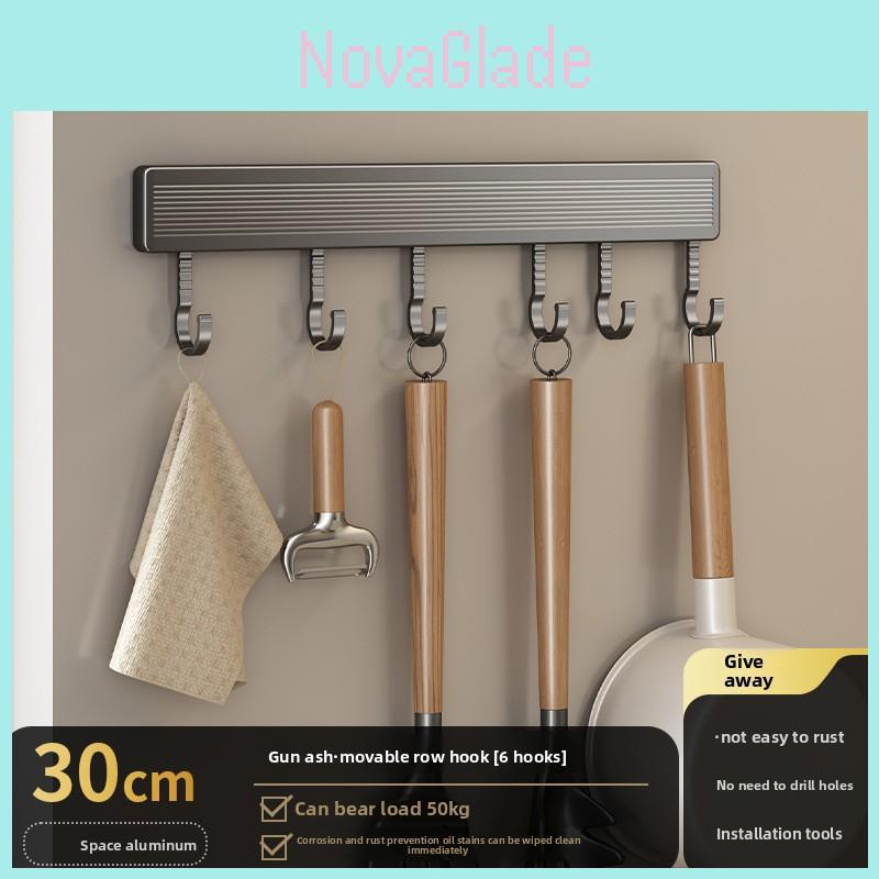 Kitchen Wall Hook Rack With Space Aluminum Material For Kitchen Organization And Utensil Storage
